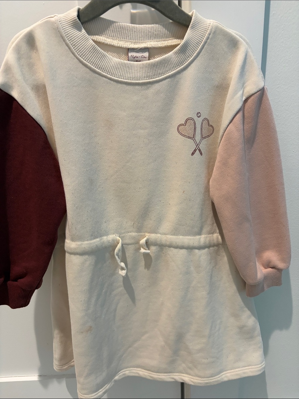 Rylee + Cru Cream Sweatshirt Dress with Pink and Burgundy Sleeves
